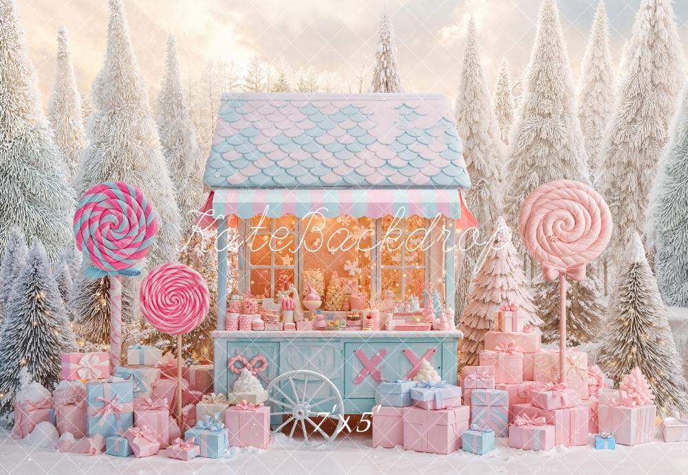 Kate Weihnachten Süßigkeitenhaus Geschenke Pastell Hintergrund Entworfen von Emetselch - Kate Backdrop.de