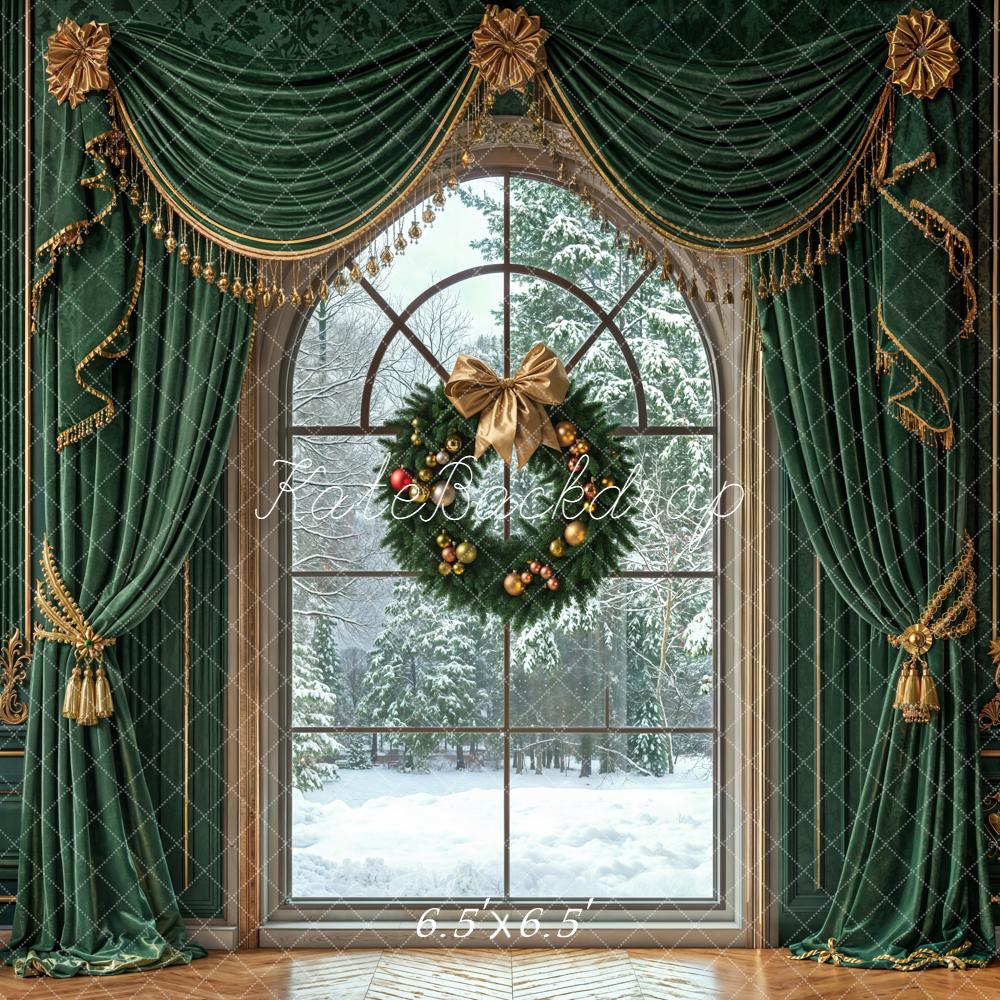 Kate Weihnachten Fenster Kranz Grün Hintergrund Entworfen von Emetselch - Kate Backdrop.de