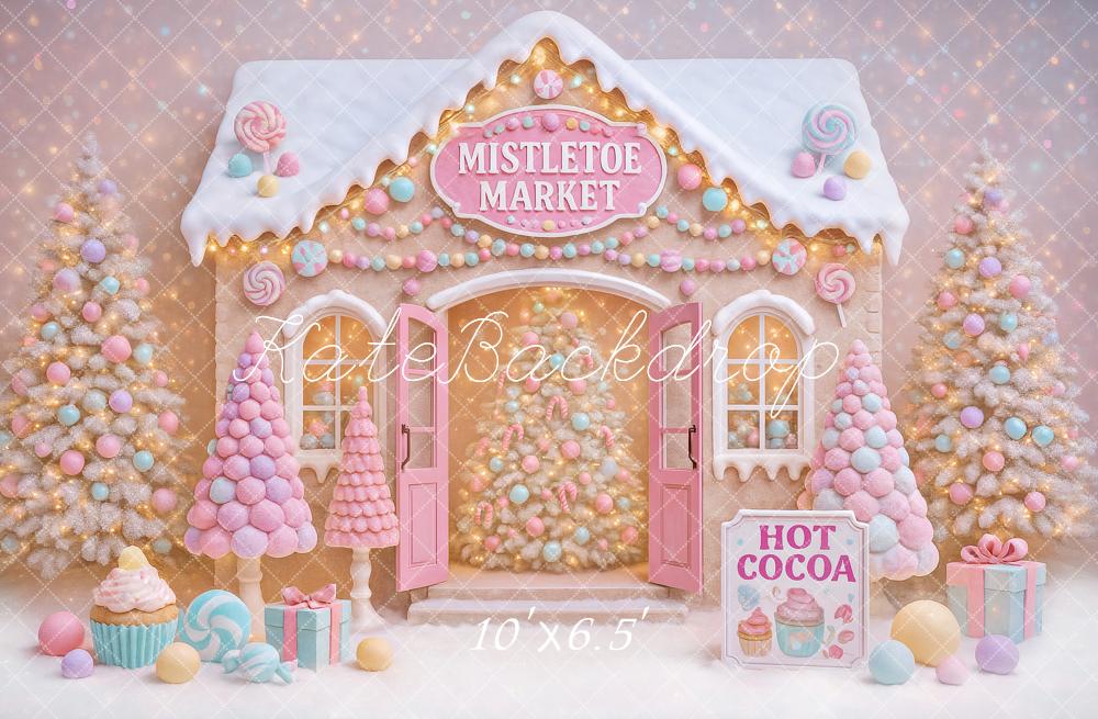 Kate Weihnachten Lebkuchenhaus Süßigkeiten Pastell Hintergrund Entworfen von Ashley Paul