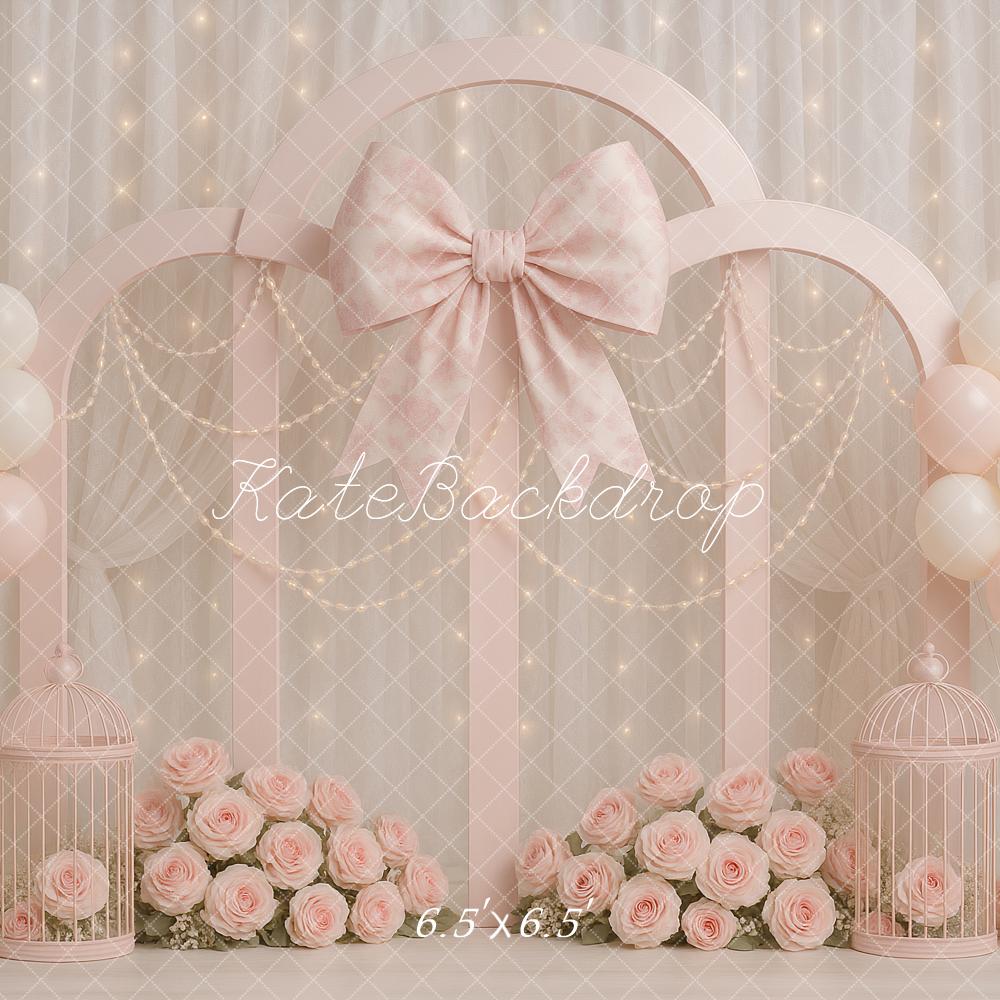 Kate Geburtstag Bogen Schleife Rosa Hintergrund Entworfen von Ashley Paul - Kate Backdrop.de