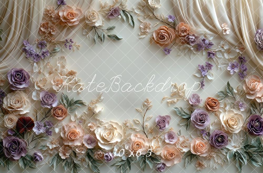 Kate Blumen Vorhang Creme Lila Hintergrund Entworfen von Mini MakeBelieve - Kate Backdrop.de