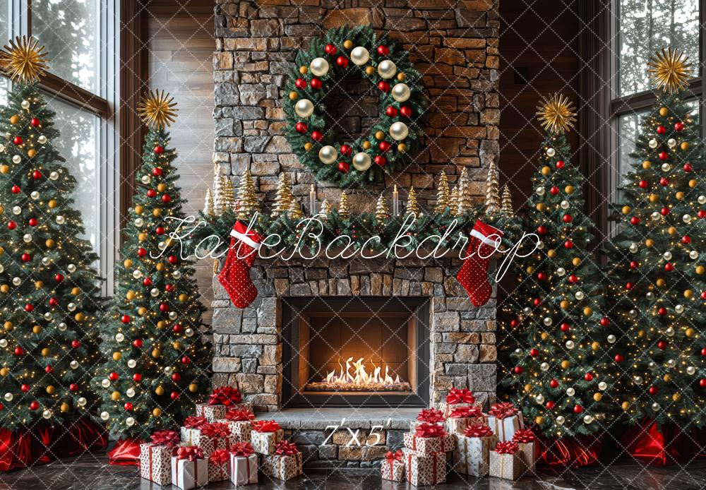 Kate Weihnachten Kamin Tannenbaum Geschenke Hintergrund Entworfen von Mini MakeBelieve - Kate Backdrop.de