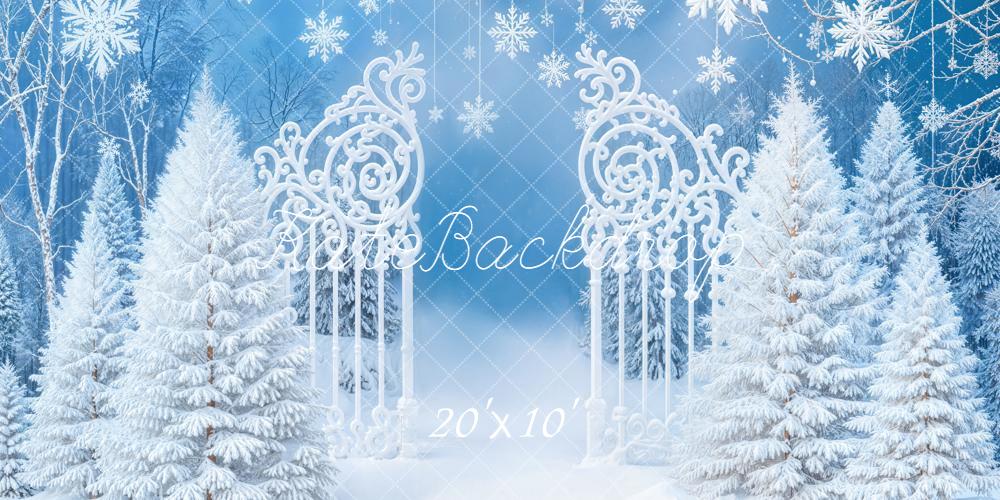 Kate Weihnachten Schneetor Schneeflocken Blau Hintergrund Entworfen von Emetselch - Kate Backdrop.de