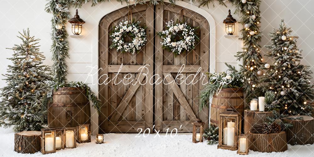 Kate Weihnachten Holztür Kränze Rustikal Hintergrund Entworfen von Emetselch - Kate Backdrop.de