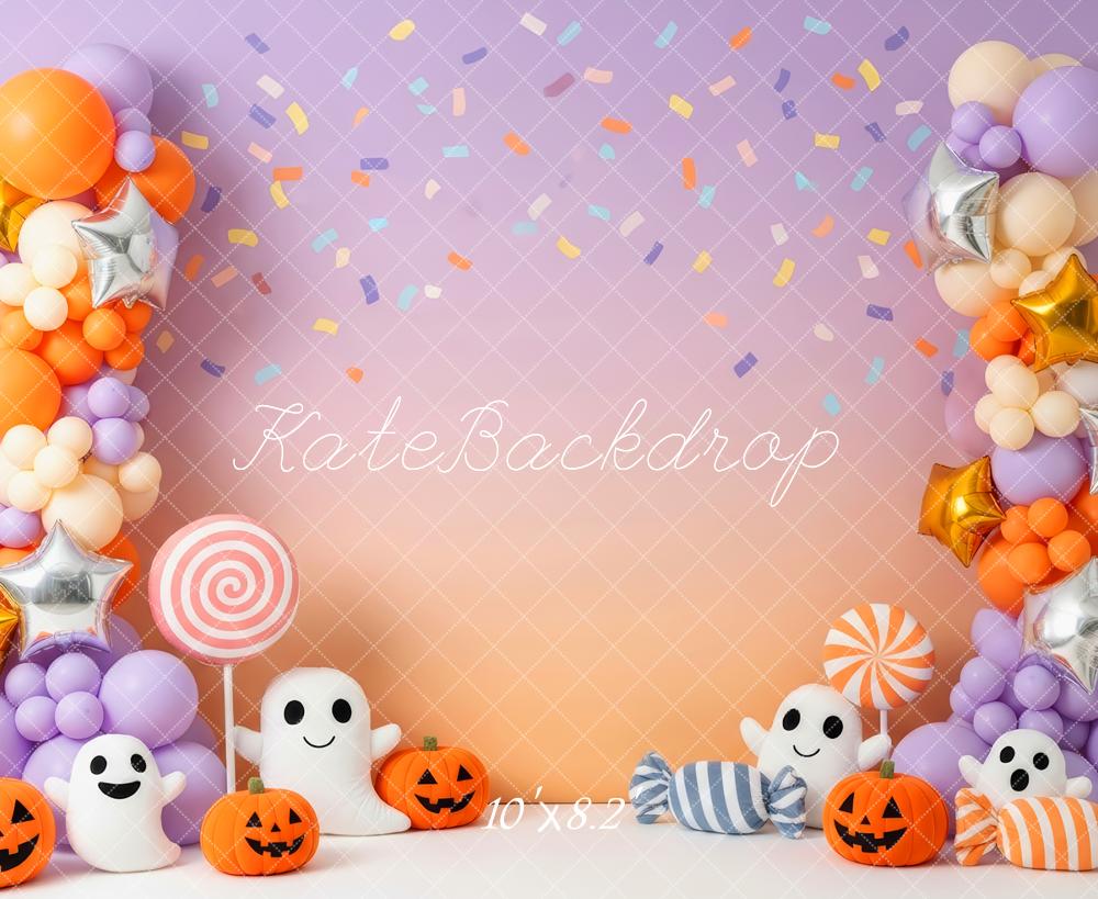 Kate Halloween Ballons Kürbisse Konfetti Hintergrund Entworfen von Patty Roberts - Kate Backdrop.de