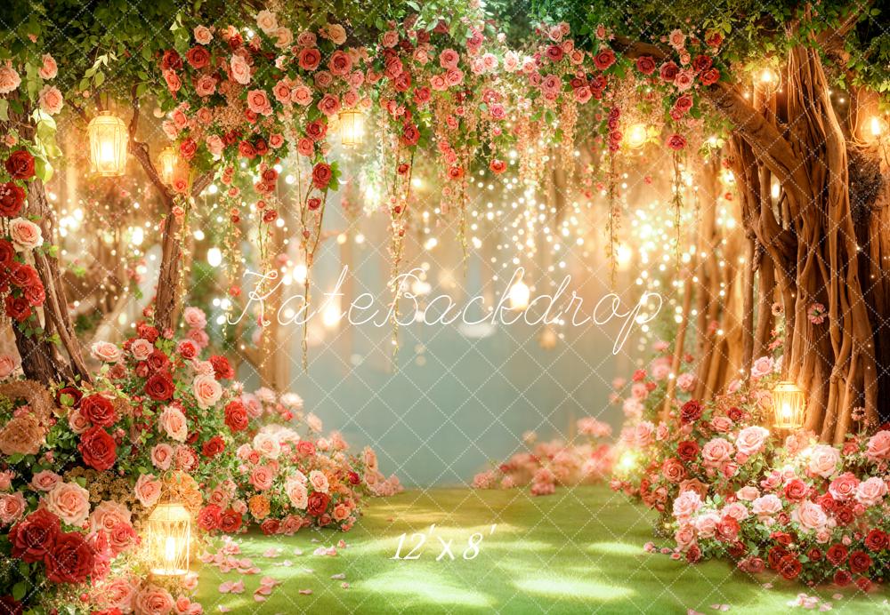 Kate Hochzeit Blumen Lichter Garten Fleece Hintergrund Entworfen von Emetselch