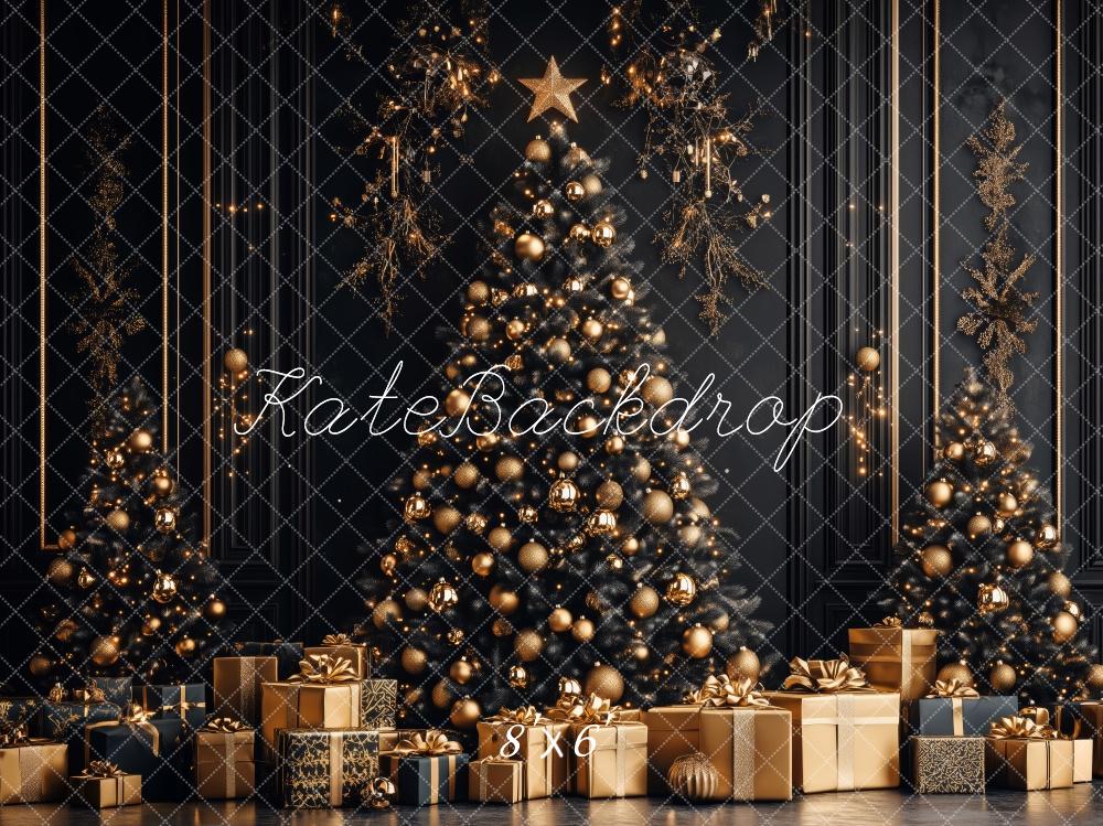 Kate Weihnachten Weihnachtsbaum Geschenke Gold Hintergrund Entworfen von Patty Roberts - Kate Backdrop.de
