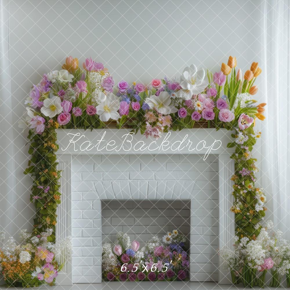 Kate Frühling Blumen Kamin Weiß Hintergrund Entworfen von Mini MakeBelieve - Kate Backdrop.de