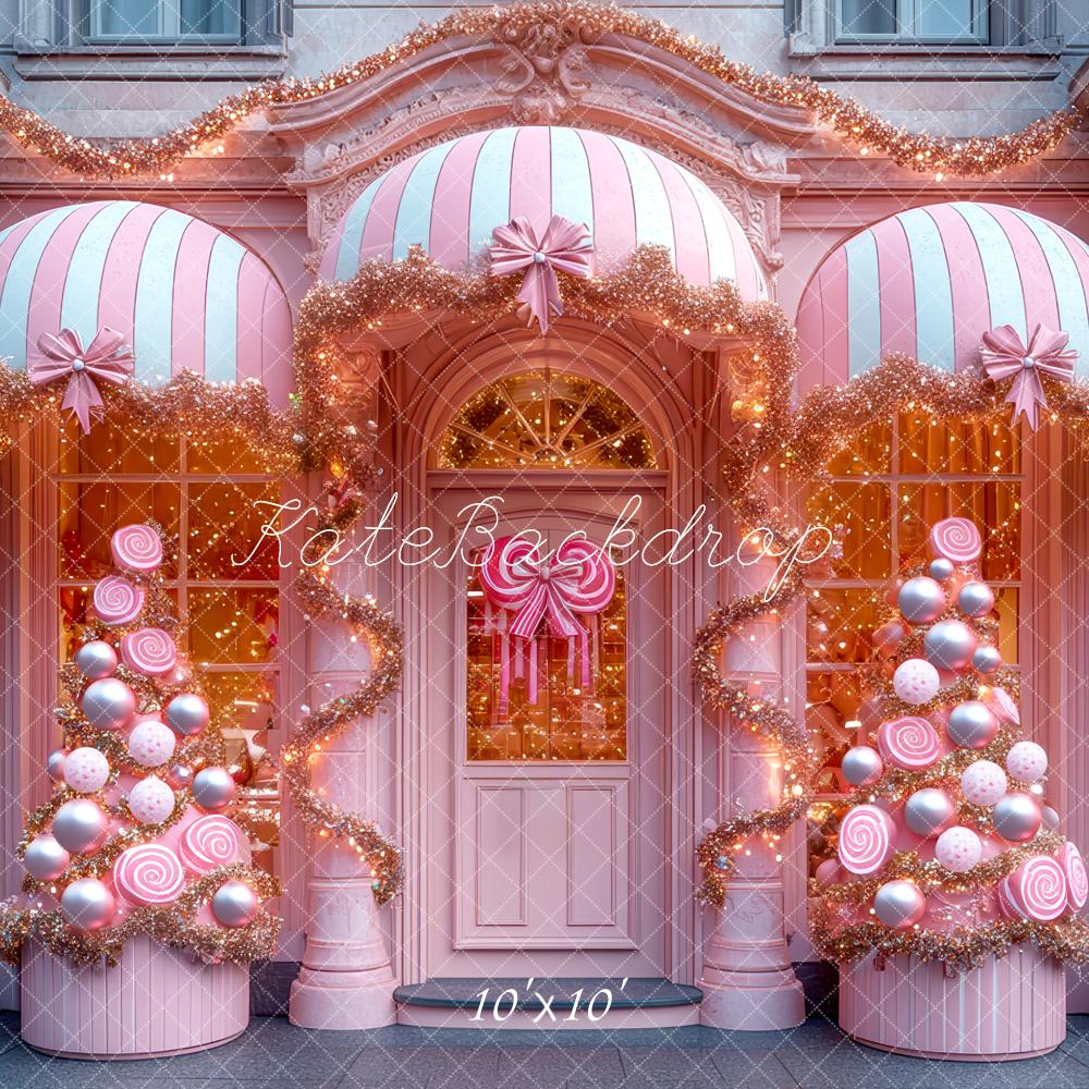 Kate Weihnachten Süßigkeiten Haus Rosa Hintergrund Entworfen von Mini MakeBelieve - Kate Backdrop.de