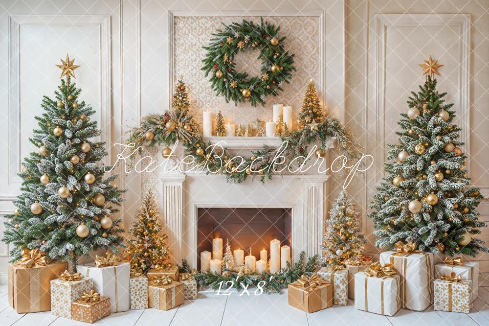 Kate Weihnachten Kamin Christbaum Gold Fleece Hintergrund Entworfen von Emetselch - Kate Backdrop.de