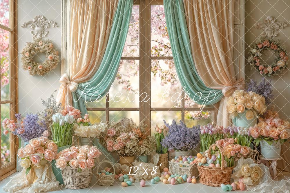 Kate Ostern Blumen Fenster Pastell Hintergrund Entworfen von Emetselch
