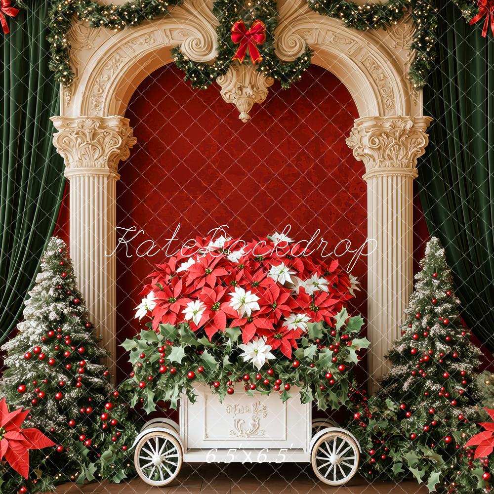 Kate Weihnachten Säulen Weihnachtsbäume Rot Hintergrund Entworfen von Mini MakeBelieve - Kate Backdrop.de