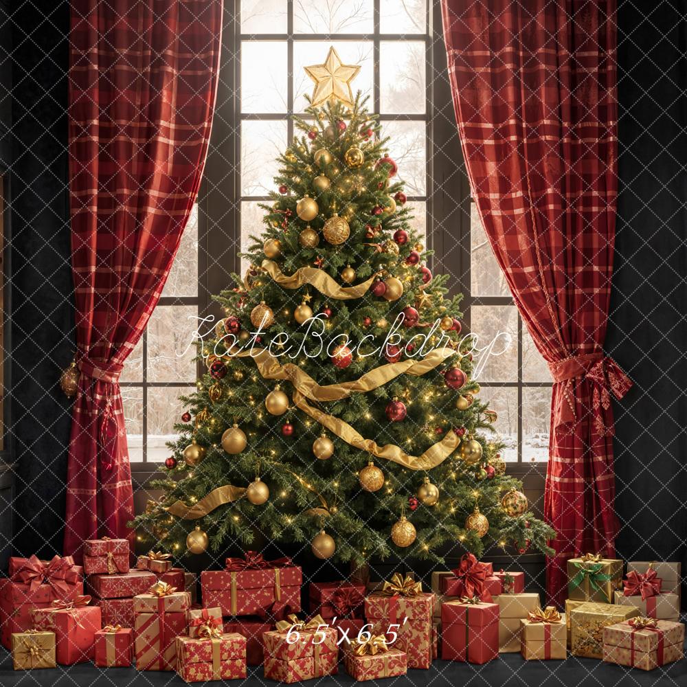 Kate Weihnachten Baum Geschenke Rot Hintergrund Entworfen von Emetselch - Kate Backdrop.de