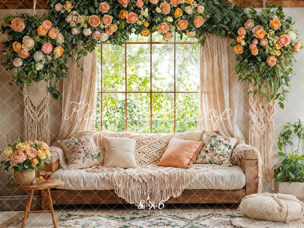 Kate Boho Fenster Sofa Blumen Beige Hintergrund Entworfen von Emetselch