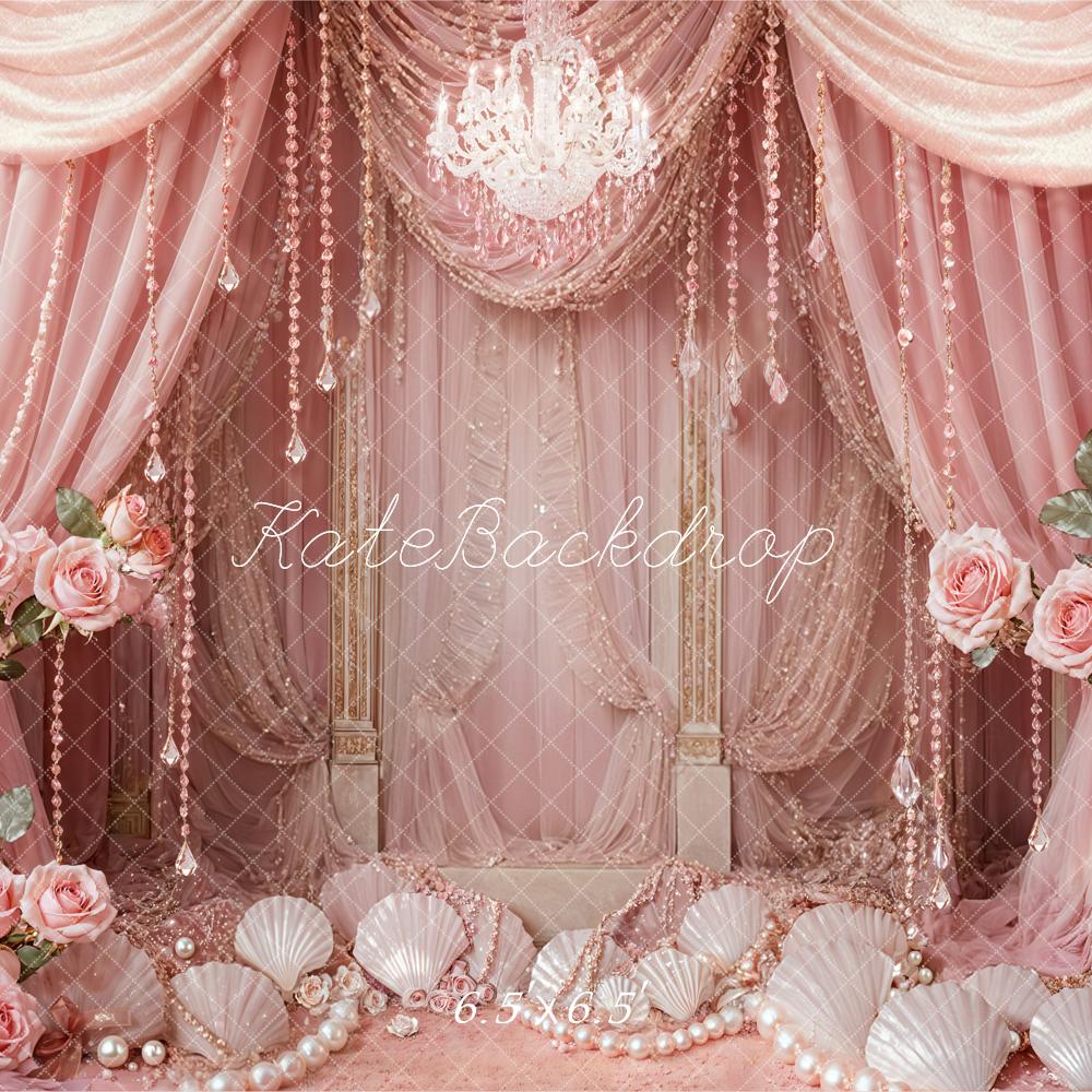 Kate Prinzessin Roségold Vorhang Rosen Muscheln Hintergrund Entworfen von Emetselch - Kate Backdrop.de