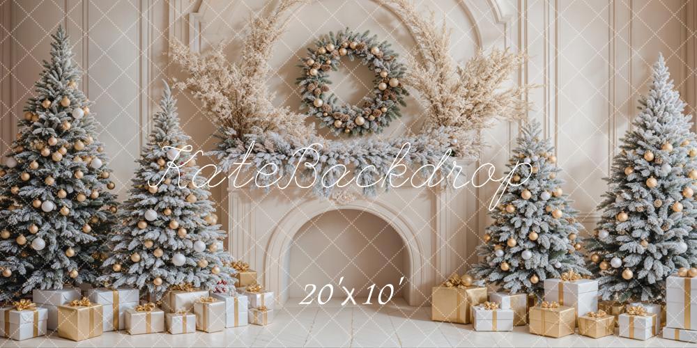 Kate Weihnachten Kamin Weihnachtsbäume Gold Hintergrund Entworfen von Emetselch