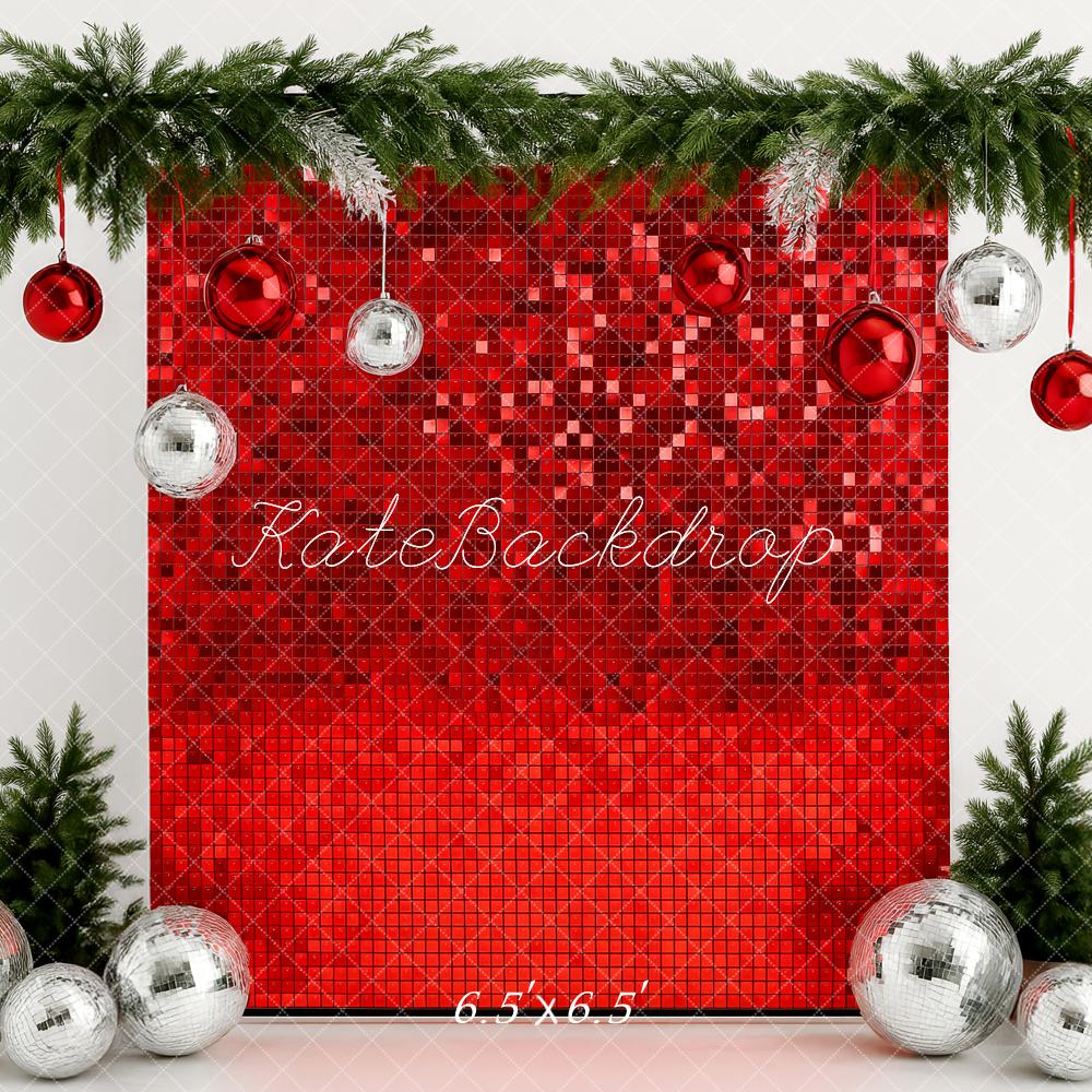 Kate Weihnachten Glitzer Kugeln Rot Hintergrund Entworfen von Patty Roberts - Kate Backdrop.de