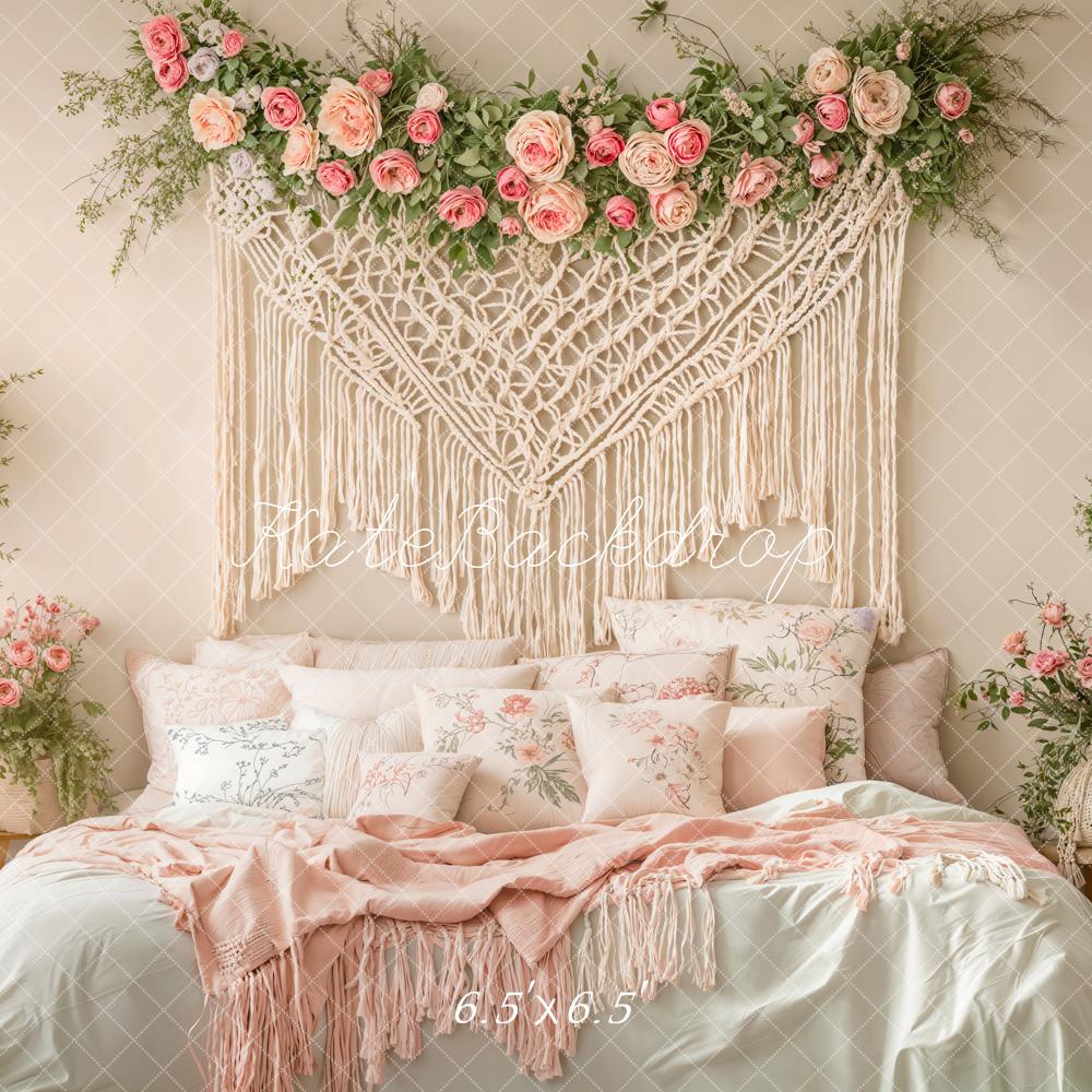Kate Boho Blumen Makramee Beige Hintergrund Entworfen von Emetselch - Kate Backdrop.de