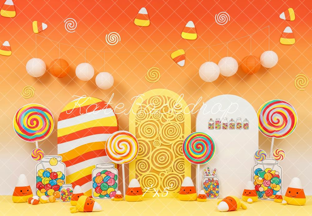 Kate Halloween Süßigkeiten Lollipop Orange Hintergrund Entworfen von Patty Roberts