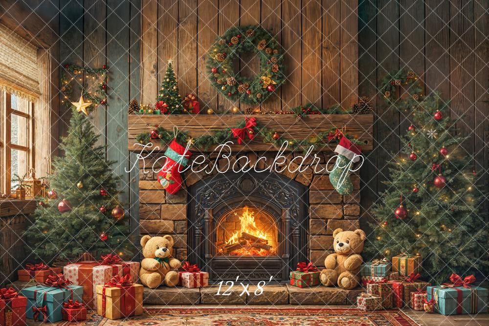 Kate Weihnachten Kamin Weihnachtsbaum Geschenke Fleece Hintergrund Entworfen von Emetselch - Kate Backdrop.de