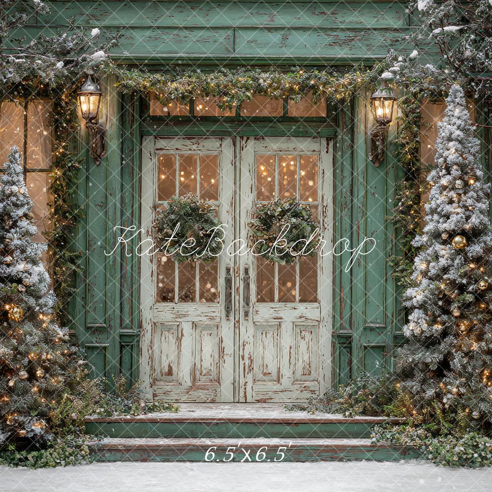 Kate Weihnachten Tür Schneebäume Vintage Hintergrund Entworfen von Ashley Paul