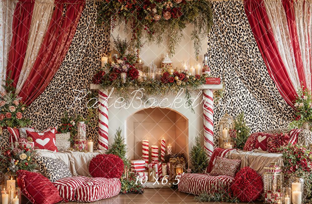 Kate Weihnachten Kamin Leopardenmuster Rot Fleece Hintergrund Entworfen von Emetselch