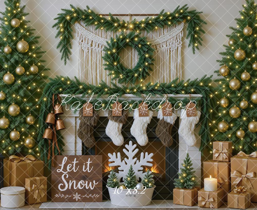 Kate Weihnachten Kamin Geschenke Gold Hintergrund Entworfen von Mini MakeBelieve