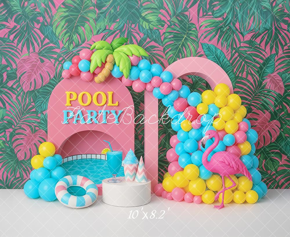 Kate Sommer Pool Flamingo Ballons Bunt Hintergrund Entworfen von Ashley Paul - Kate Backdrop.de
