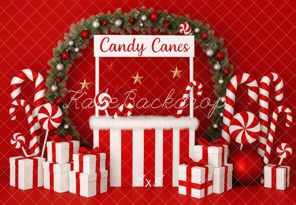 Kate Weihnachten Zuckerstangen Geschenkboxen Rot Hintergrund Entworfen von Patty Roberts - Kate Backdrop.de