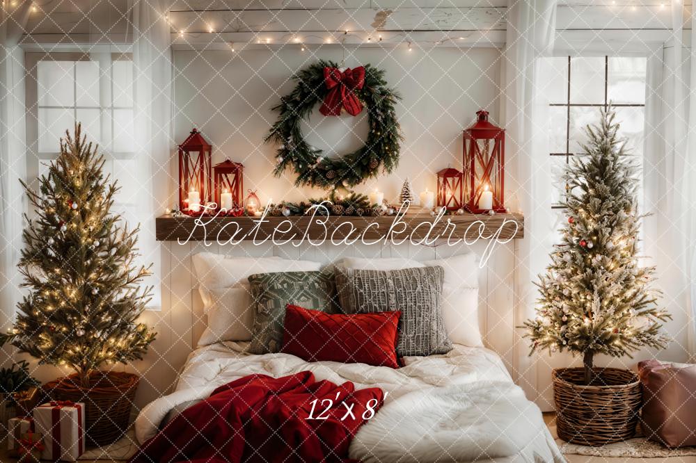 Kate Weihnachten Schlafzimmer Lichter Kranz Fleece Hintergrund Entworfen von Emetselch - Kate Backdrop.de