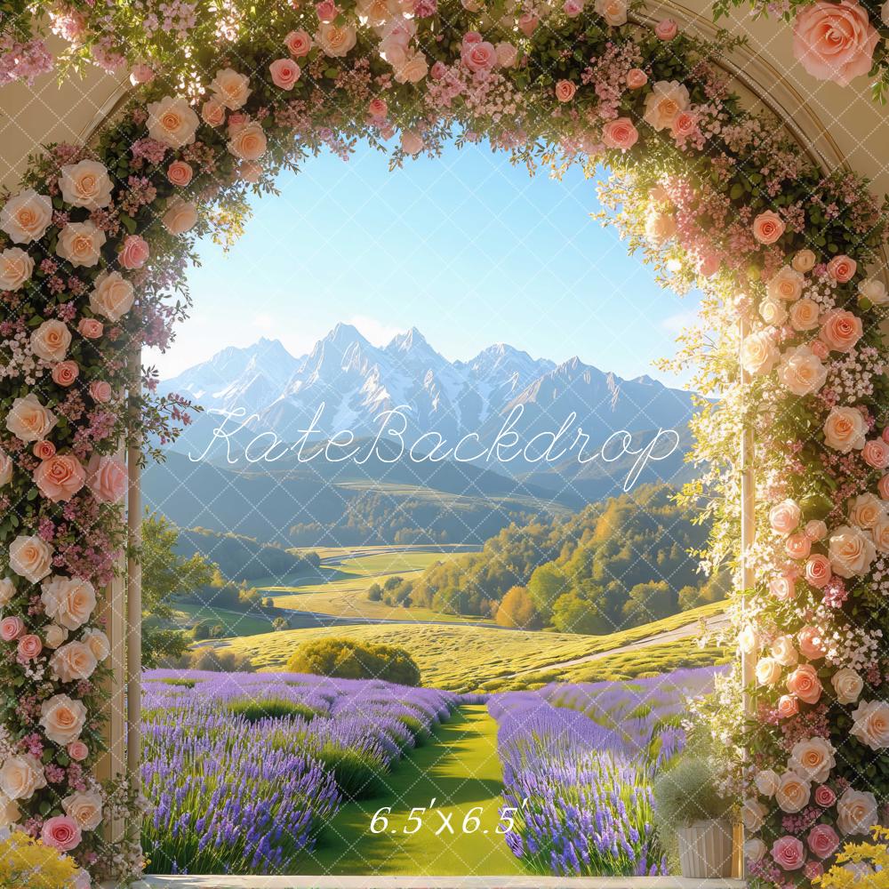 Kate Blumenbogen Lavendelfeld Berge Romantik Hintergrund Entworfen von Mini MakeBelieve - Kate Backdrop.de