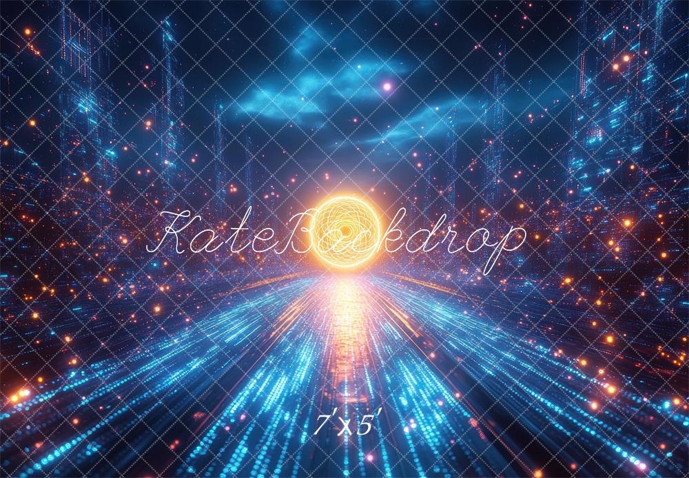 Kate Futuristisch Lichtweg Neon Blau Hintergrund Entworfen von Mini MakeBelieve