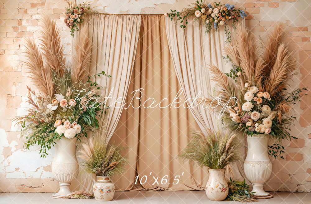 Kate Boho Hochzeit Pampasgras Blumen Creme Hintergrund Entworfen von Emetselch