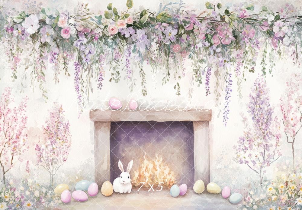 Kate Ostern Kamin Blumenkranz Pastell Hintergrund Entworfen von Mini MakeBelieve - Kate Backdrop.de