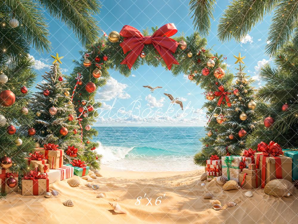 Kate Weihnachten Strand Tannenbaum Geschenke Hintergrund Entworfen von Emetselch - Kate Backdrop.de