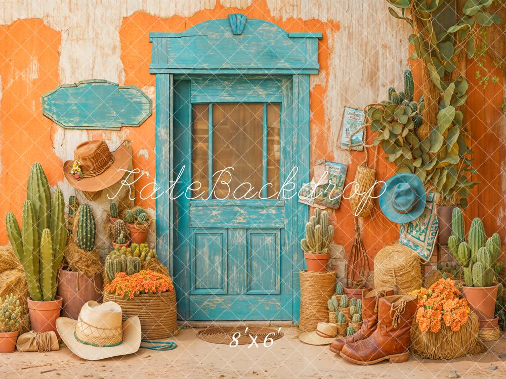Kate Western Blaue Tür Kakteen Orange Hintergrund Entworfen von Emetselch