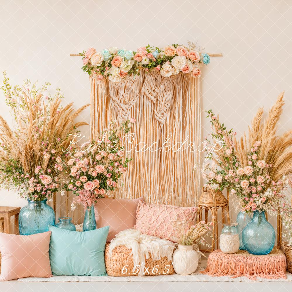 Kate Boho Blumen Makramee Trockenblumen Hintergrund Entworfen von Emetselch