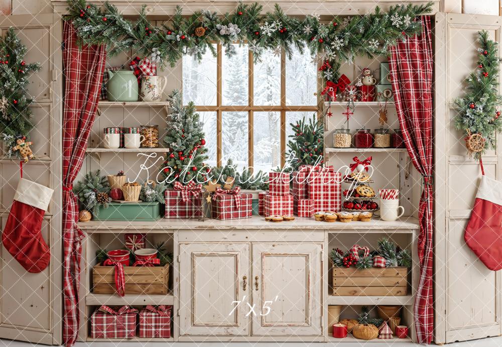 Kate Weihnachten Strümpfe Geschenke Rot Hintergrund Entworfen von Emetselch - Kate Backdrop.de