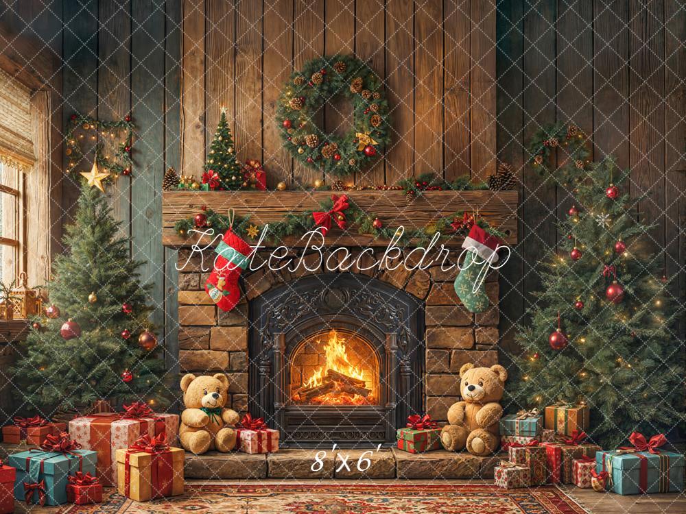 Kate Weihnachten Kamin Weihnachtsbaum Geschenke Fleece Hintergrund Entworfen von Emetselch - Kate Backdrop.de