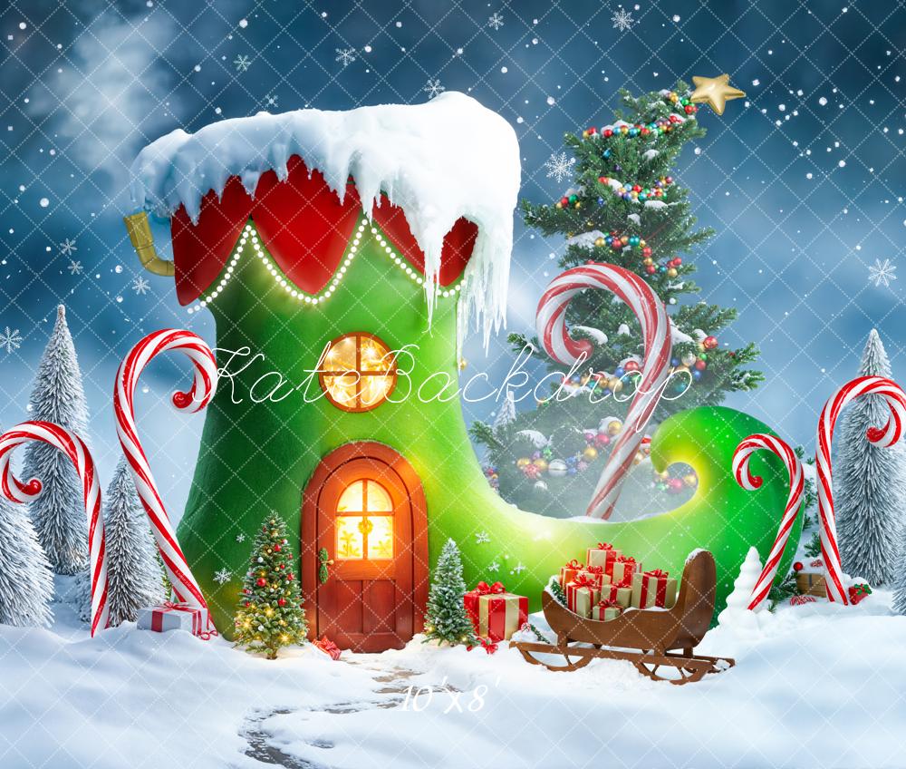 Kate Weihnachten Elfenschuh Geschenke Schnee Fleece Hintergrund Entworfen von Emetselch - Kate Backdrop.de