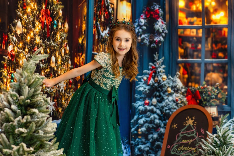 Kate Weihnachts grünes Kleid mit Schleife für Kinder - Kate Backdrop.de