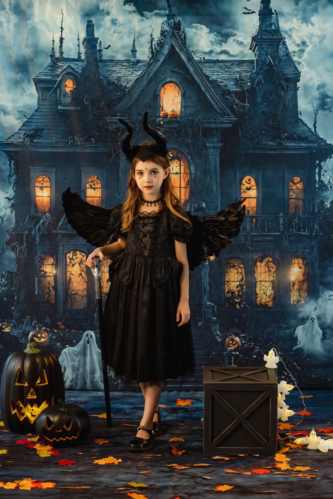 Kate Halloween Schwarzes Teufelsflügel-Kinderkleid-Set - Kate Backdrop.de