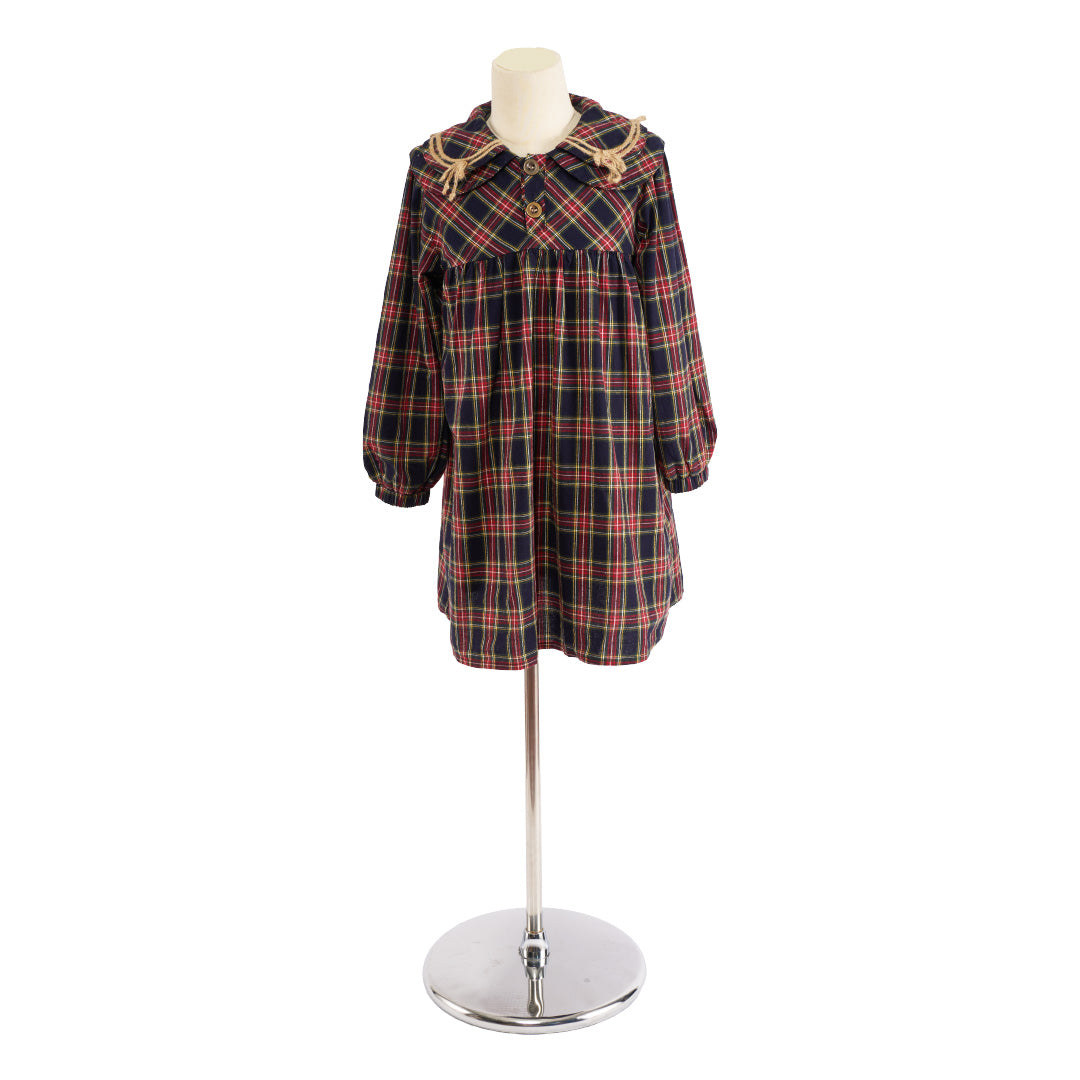 Kate Weihnachtsbraunes Basic-Kleid für Kinder mit Karomuster - Kate Backdrop.de