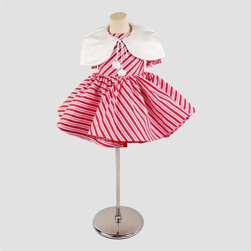Kate Couture Weihnachten Zuckerstange Rot Gestreiftes Mädchenkleid mit Cape für Fotografie - Kate Backdrop.de