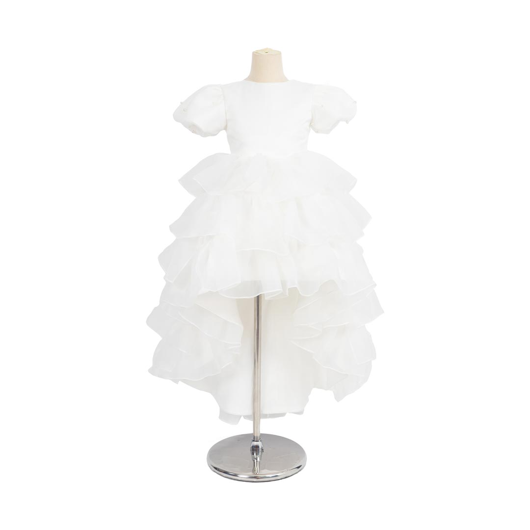 Kate Reinweißes, langes Kinderkleid aus Netzstoff mit Perlen-Haarband - Kate Backdrop.de