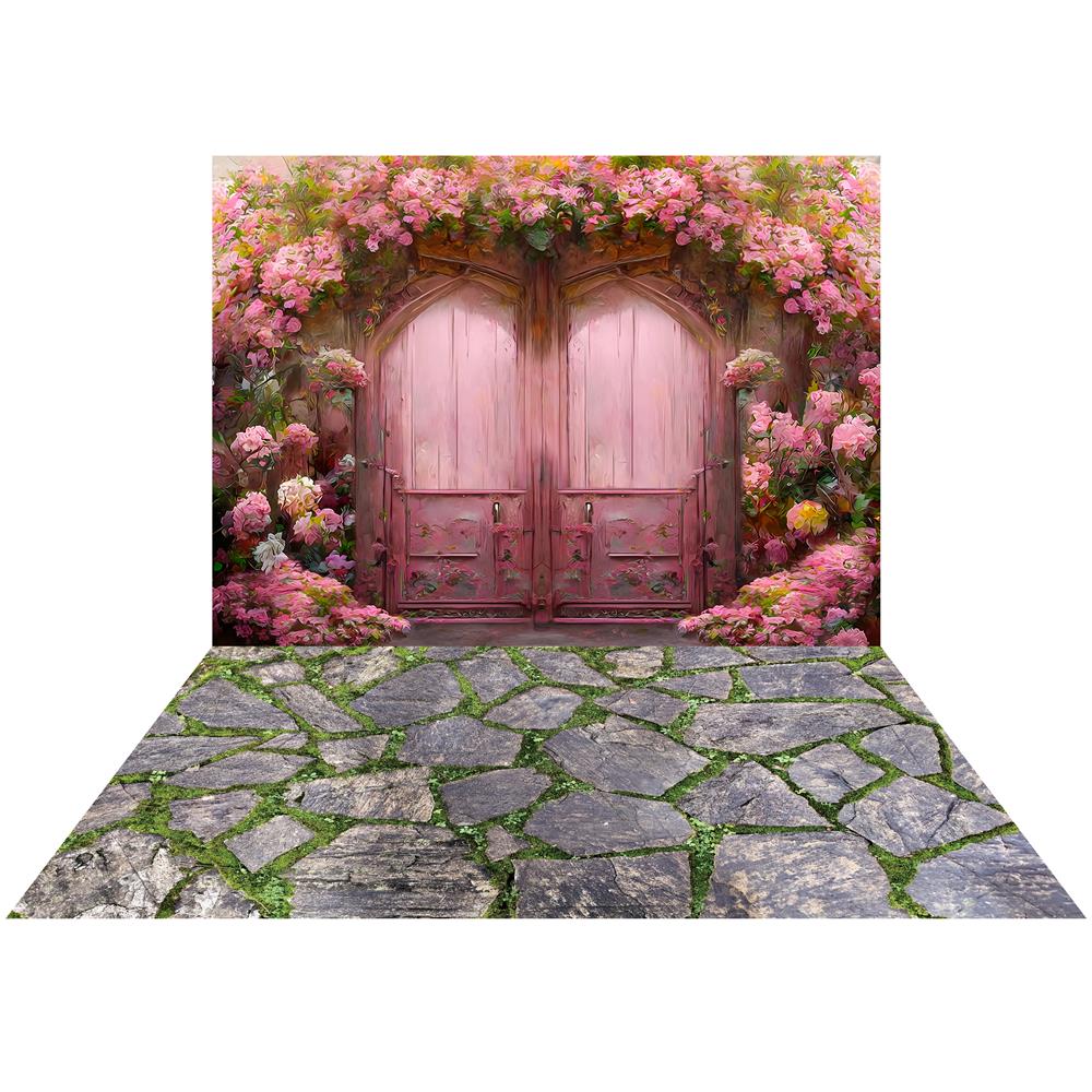 Kate Frühling Rosa Floral Tür Hintergrund+Stein Gummi Bodenmatte