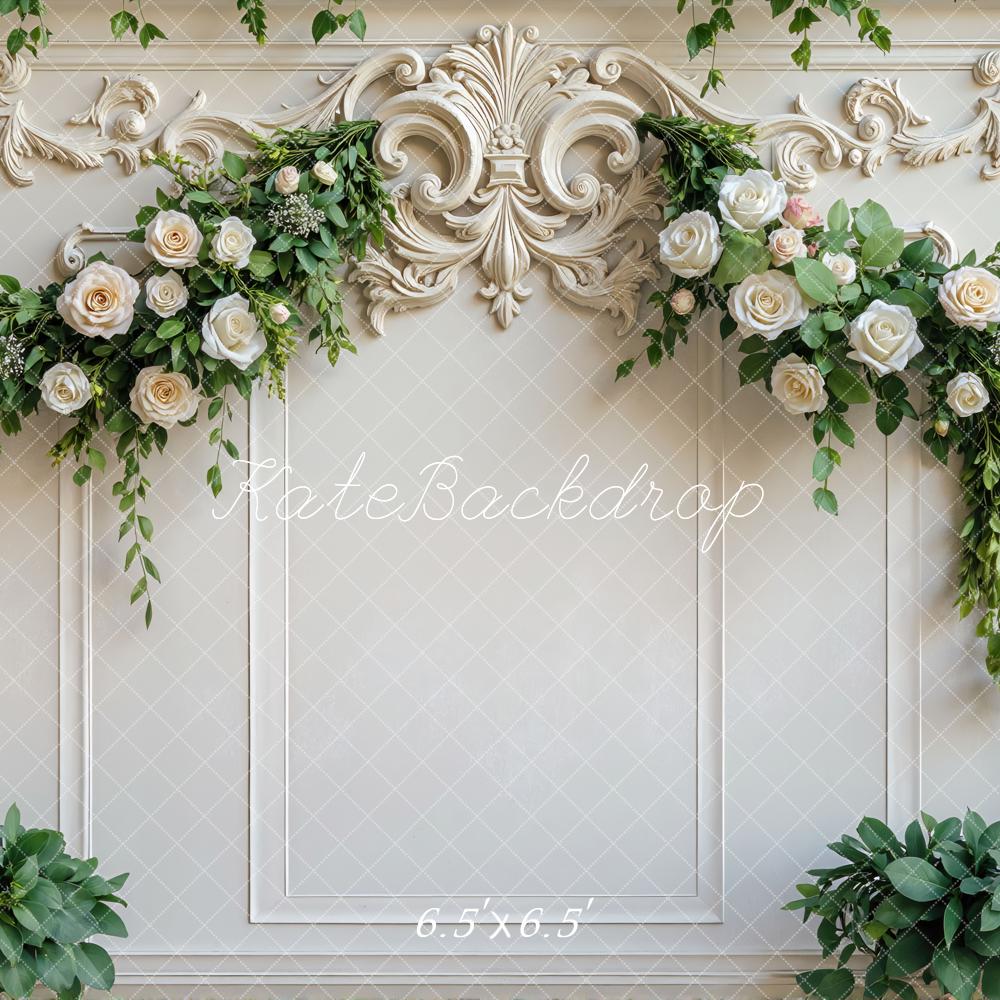 Kate Hochzeit Rosen Ornamente Weiß Hintergrund Entworfen von Mini MakeBelieve - Kate Backdrop.de