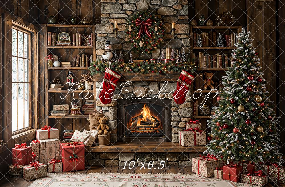 Kate Weihnachten Kamin Weihnachtsbaum Gemütlich Fleece Hintergrund Entworfen von Emetselch - Kate Backdrop.de