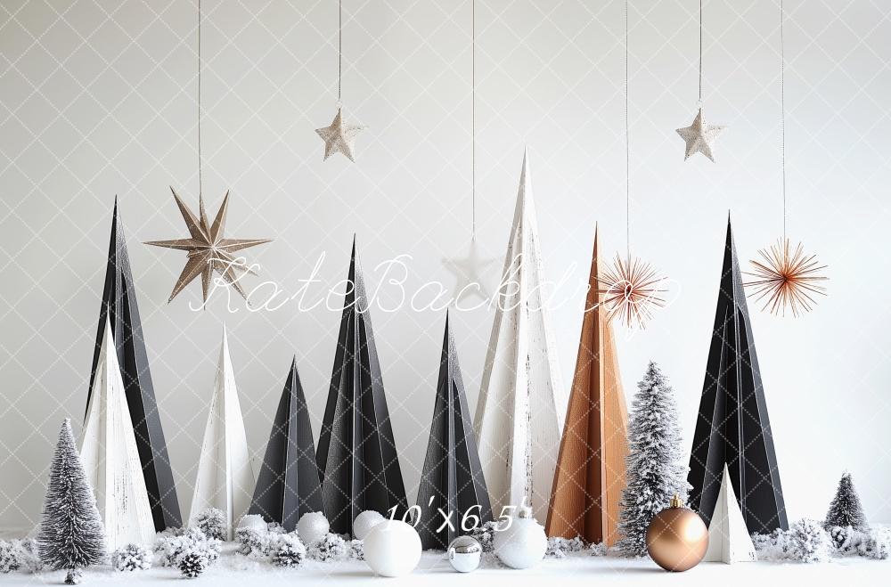 Kate Weihnachten Geometrische Bäume Modern Hintergrund Entworfen von Patty Roberts - Kate Backdrop.de
