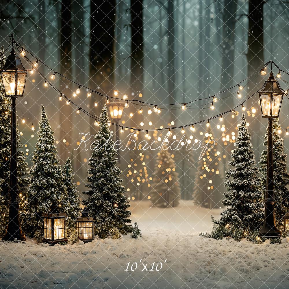 Kate Weihnachten Schneewald Lichter Lampe Hintergrund Entworfen von Emetselch - Kate Backdrop.de